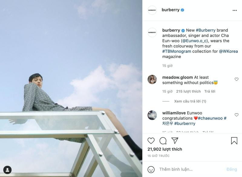 Cha Eun Woo trở thành Đại sứ thương hiệu của Burberry